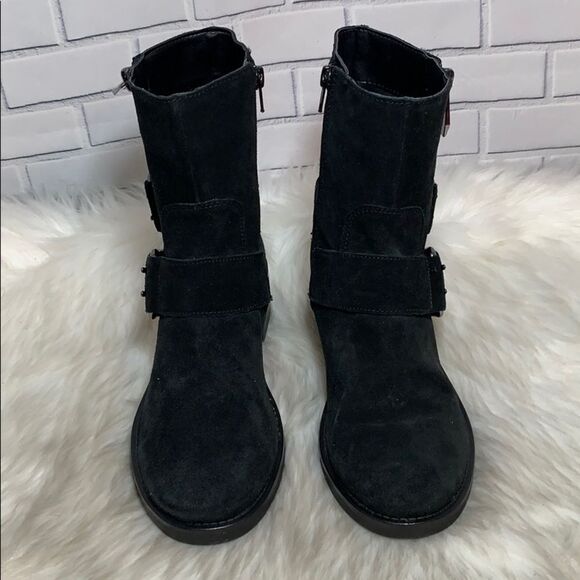 Marc Fisher Black Suede Engineer Booties Sz 7.5 - Picture 3 of 7